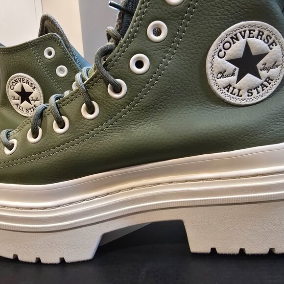 Womens Converse CHUCK TAYLOR ALL STAR LUGGED HEEL PLATFORM LEATHER HI SZ 8 GREEN - Picture 2 of 14